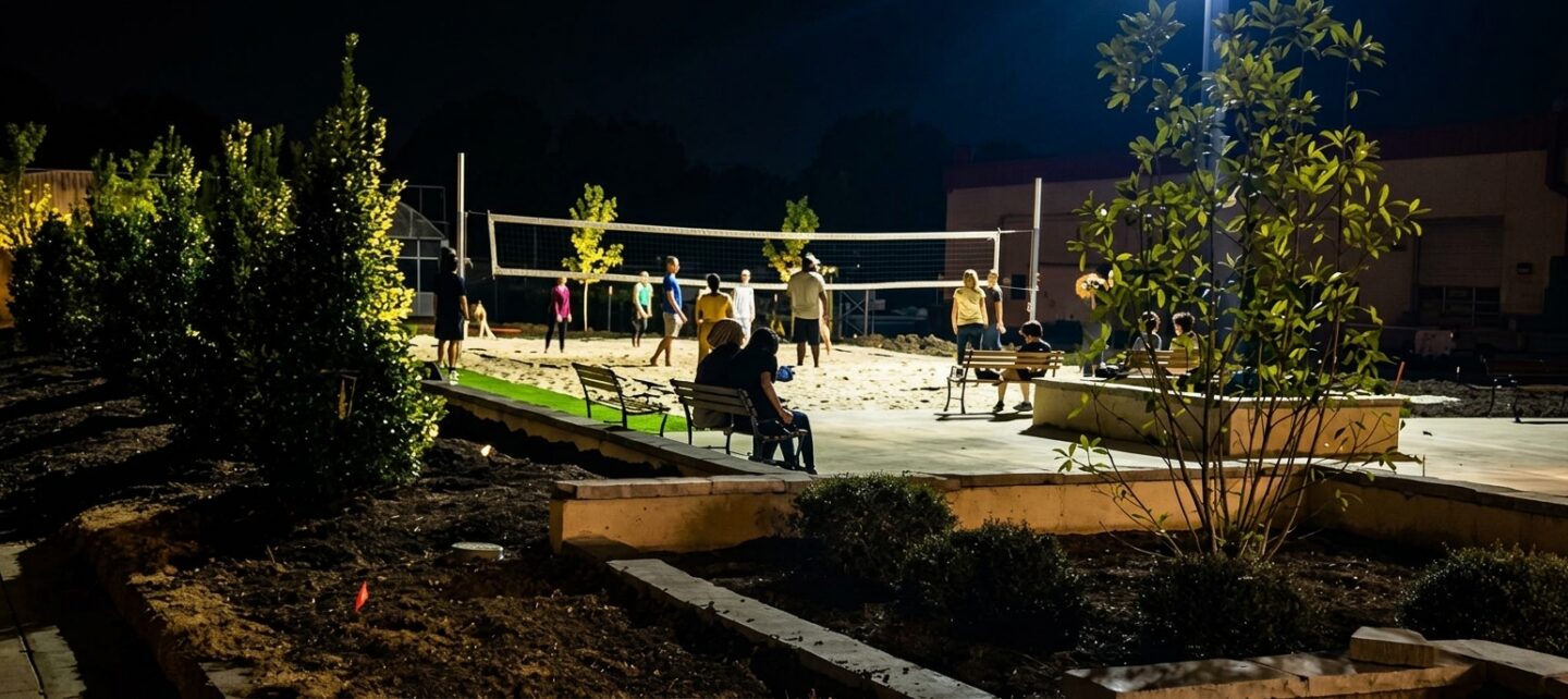 Volleyball Rain Garden Landscape Lighting